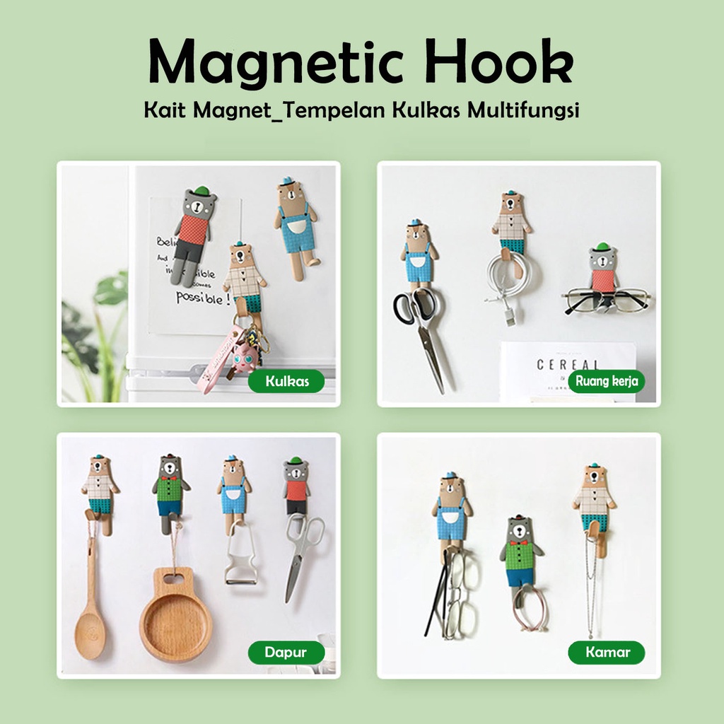 Magnetic Hook Cute Bear Series Tempelan Kulkas Gantungan Kunci Multifungsi Model Lucu