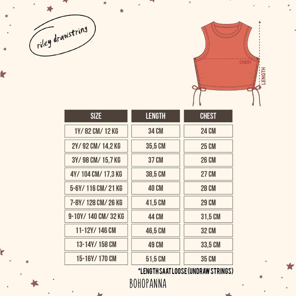 BOHOPANNA RILEY DRAWSTRING TOP/ RILEY DRAWSTRING TOPBOHOPANNA/ SINGLET ANAK PEREMPUAN / SINGLET KERUT/ CROP TOP ANAK