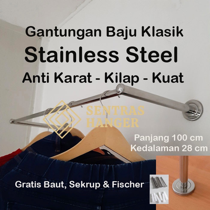 Gantungan Baju Stainless 100cm, 1 Baris