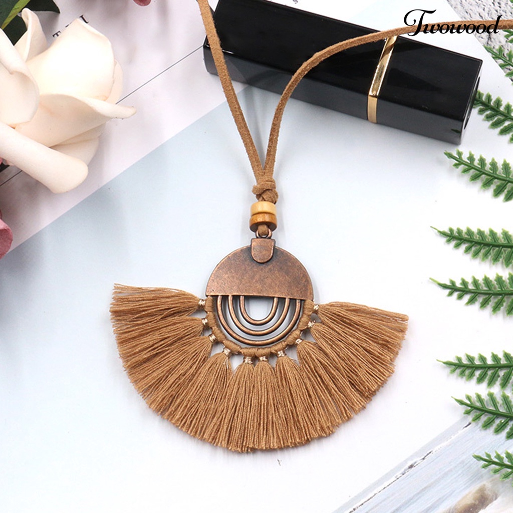 Kalung Rumbai Bentuk Kipas Bahan Katun Alloy Gaya Bohemian Etnik Untuk Wanita