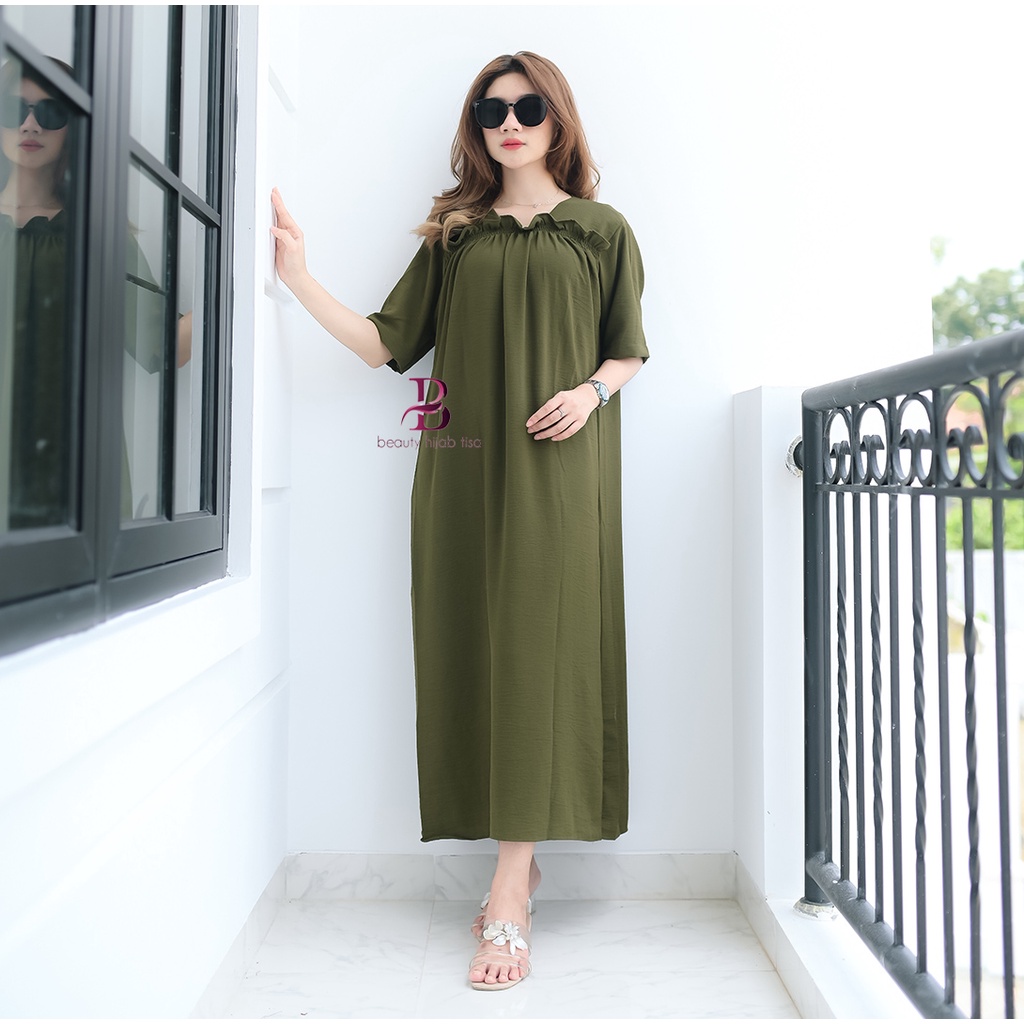 Daster Elizabeth Big Size Variasi Ruffle Long Dress Rayon Terbaru 2022 BeutyHijab