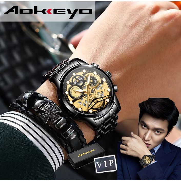 Aokeyo 4088 Jam Tangan Pria Anti Air Original Luxury Stainless Steel（Free BOX+Kartu）-2