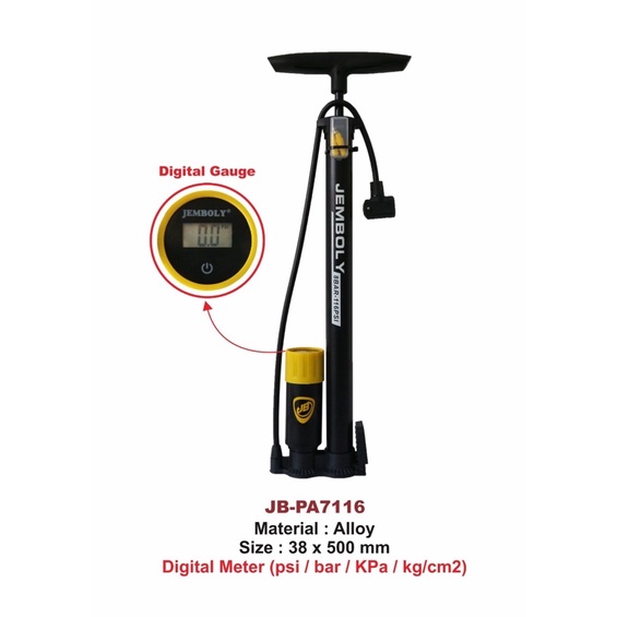 Pompa Angin Ban Sepeda Dan Motor Jemboly JB-PA7116 Digital Floor Pump