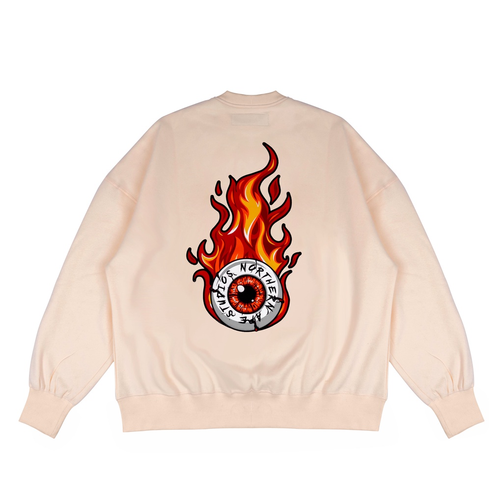 Northernape - Crewneck Oversized Fire Eye Ball Cream  | Crewneck wanita