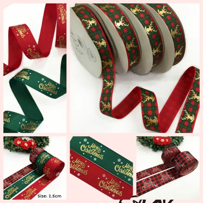 

@@@@] 1 METER - 2.5 CM PITA GROSGRAIN NATAL PITA MERRY CHRISTMAS (1")