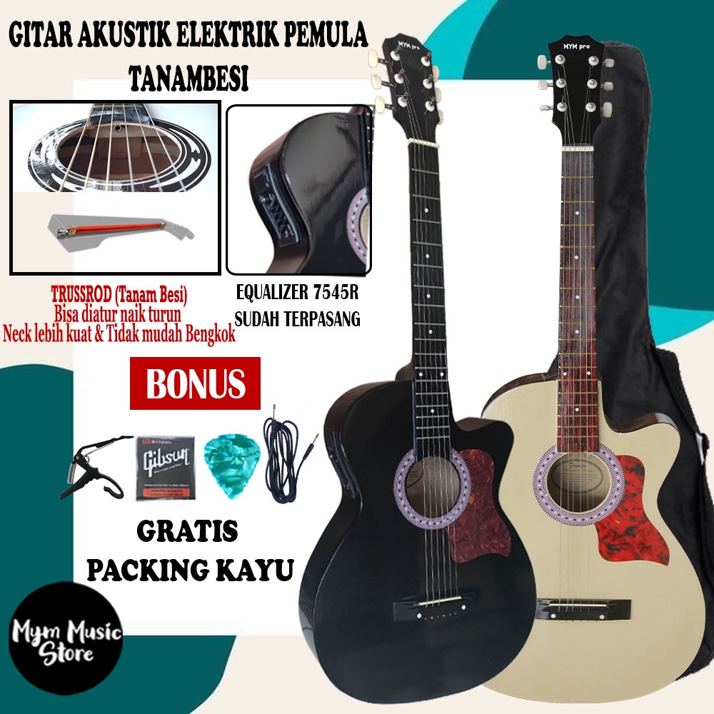 Gitar Akustik Elektrik Mympro Pemula Tanam Besi paket lengkap Free Packing Kayu Bergaransi