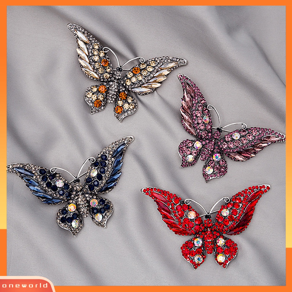 [OWLD] Kupu-kupu Bentuk Hidup Kerah Pin Alloy Berlian Imitasi Mengkilap Lencana Bros Pin Syal Klip