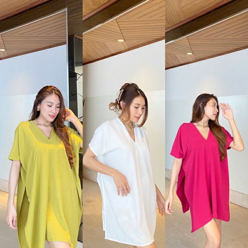 YASINTA TOP LONG SQUARE BATWING V NECK ATASAN WANITA CRINGKLE AIRFLOW KAFTAN MURAH BR