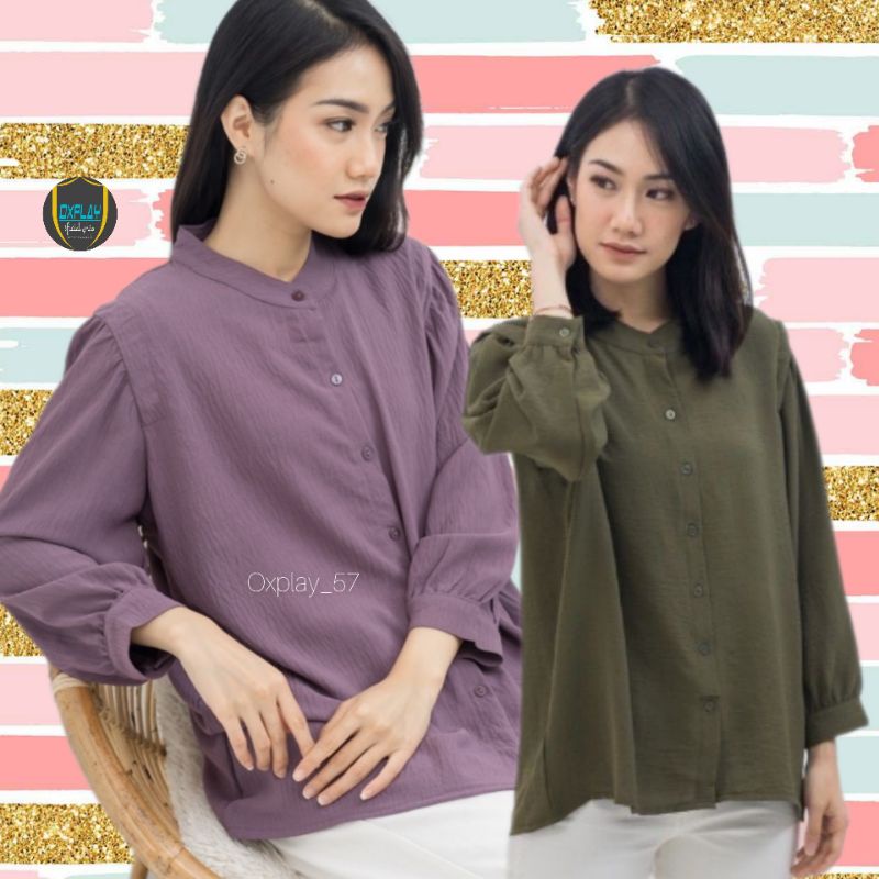 Kemeja Wanita Polos Hitam Putih Kemeja Crinkle Reva Blouse Atasan Baju Wanita