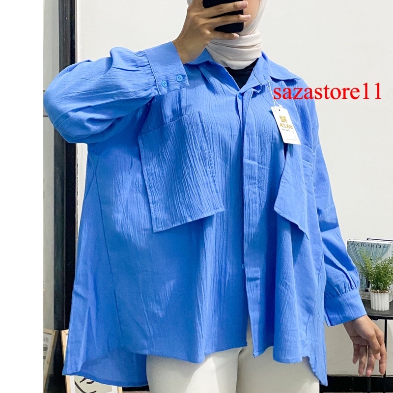 Gea Top - Kemeja Oversize Linen Wanita - Linen Crinkle Shirt - Atasan Wanita Lengan Panjang