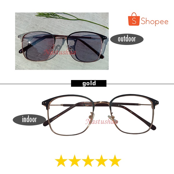 Kacamata Photocromic Wanita Pria Berubah Warna Frame Kotak Vintage Fashion Import Korean Unisex FREE CASE