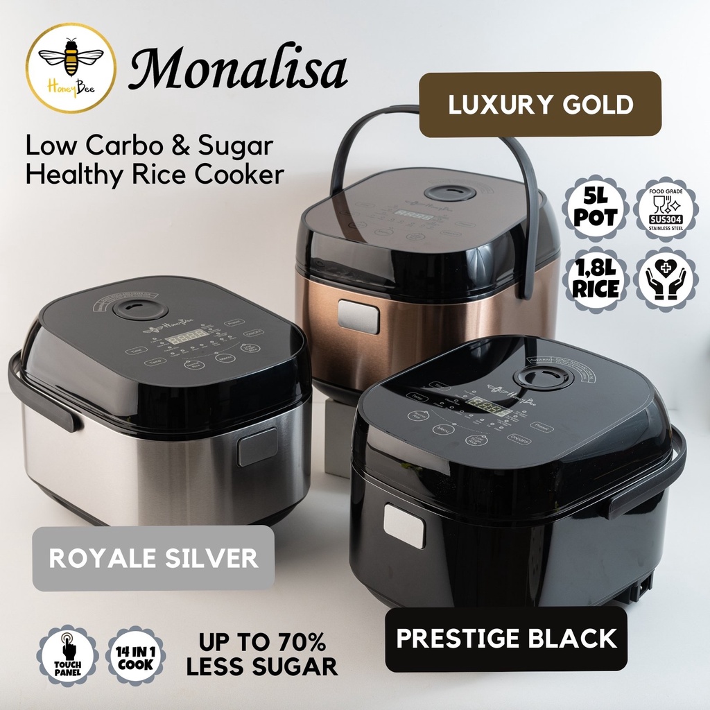 Honeybee Monalisa- Low Carbo &amp; Sugar Digital Rice Cooker 5L/1.8L Nasi | Garansi RESMI dan BARU!