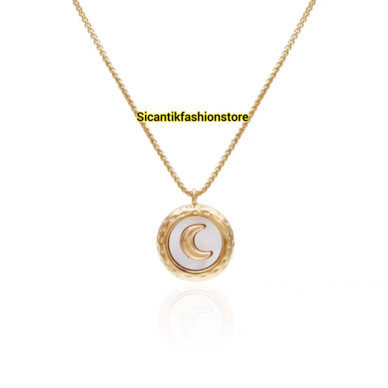 KALUNG TITANIUM WANITA TRENDING LIONTIN BULAN SABIT ASLI TITANIUM FASHION WANITA PERHIASAN WANITA LAPIS EMAS 18K PERHIASAN WANITA TERBARU TERLARIS