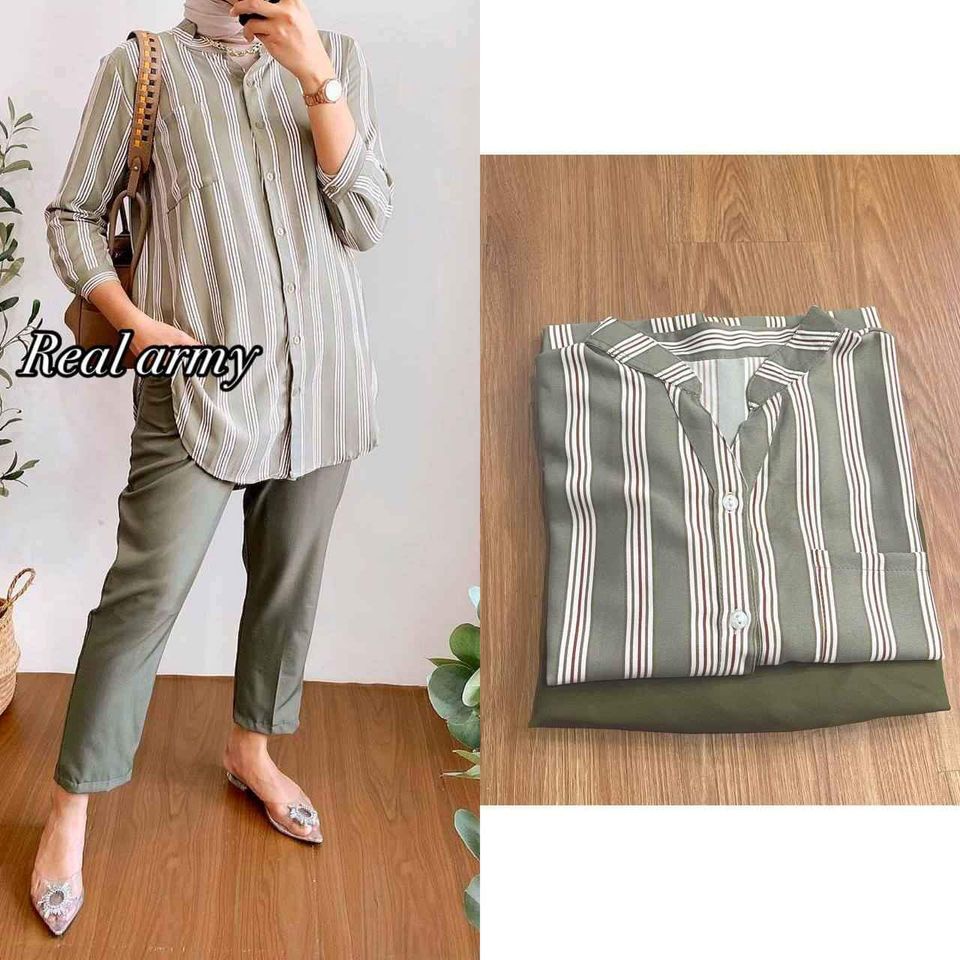 ORIGINAL SETELAN WANITA NAREYA ONE SET SHAKILA TWILL PREMIUM FULL KANCING KERAH SYANGHAI