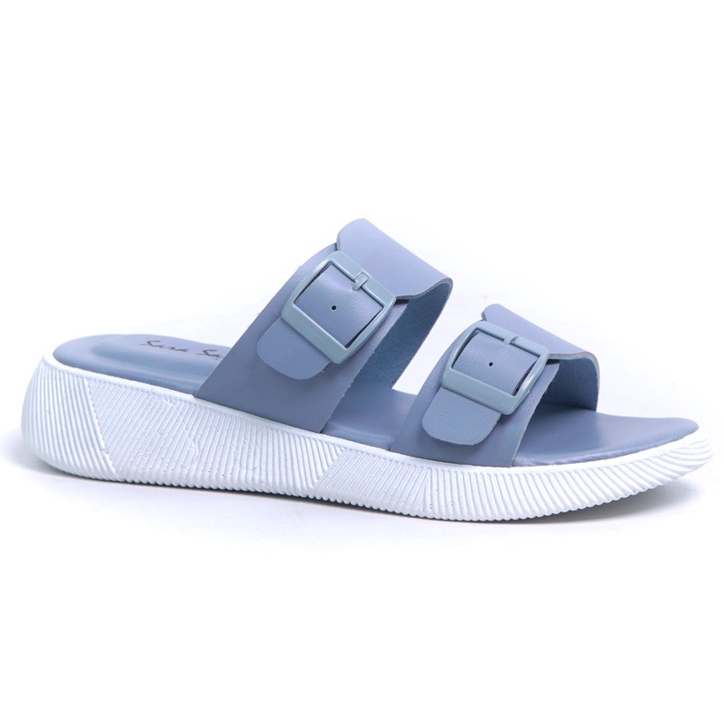 SARASARA YUK - Sandal Wanita Slop Casual Model Birken Sol Puyuh SARA SARA JEAN Sendal Selop Cewek Kulit Santai Strap Gesper Ban dua Empuk lucu Size 36 37 38 39 40 Warna Blue Biru Soft Anti Slip Original Kekinian Terbaru Shoes ORI Mall Official Store