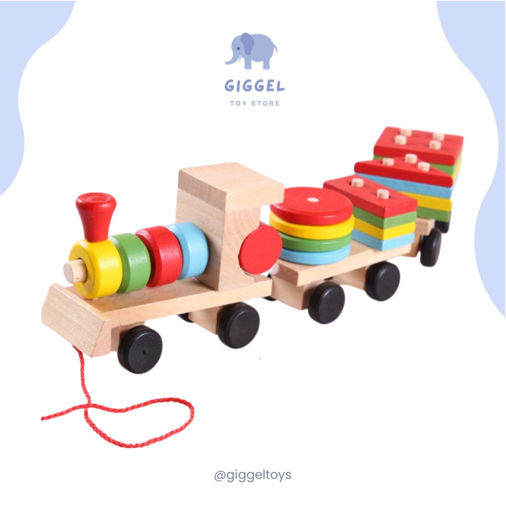 [ Giggel ] Wooden Shape Matching Train Mainan Balita Wooden Toys Mainan Kayu Kereta Puzzle Kayu Anak Matching Shape