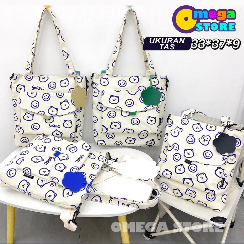 Totebag Kanvas Resleting Tas Totebag Wanita Canvas Motif Fashion SMILE Wanita Korea -271