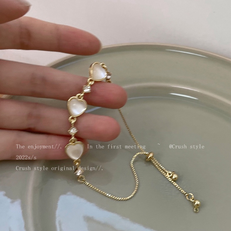 IFYOU Gelang Mutiara Opal Bentuk Hati Gaya Vintage Untuk Wanita