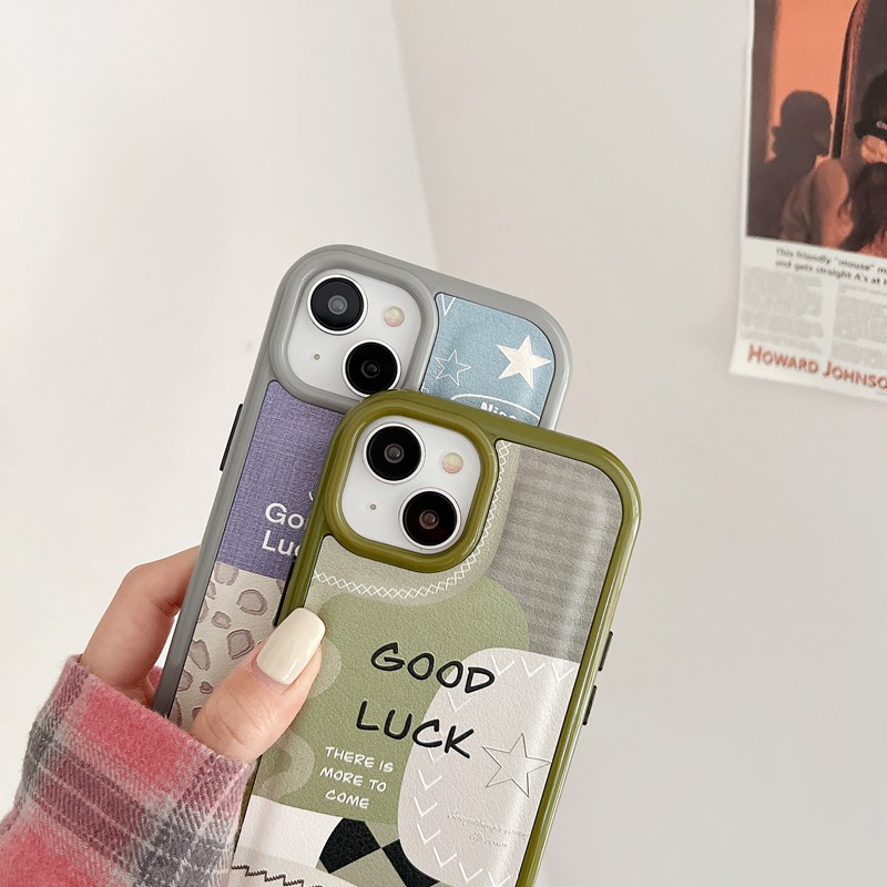 Leather Case HP IPhone 11 12 13 14 Pro Max 14 Plus iPhone XR XS Max Case iPHONE 13 Good Lucky Grid smiling face Cover Girl Women Pretty Ins Casing