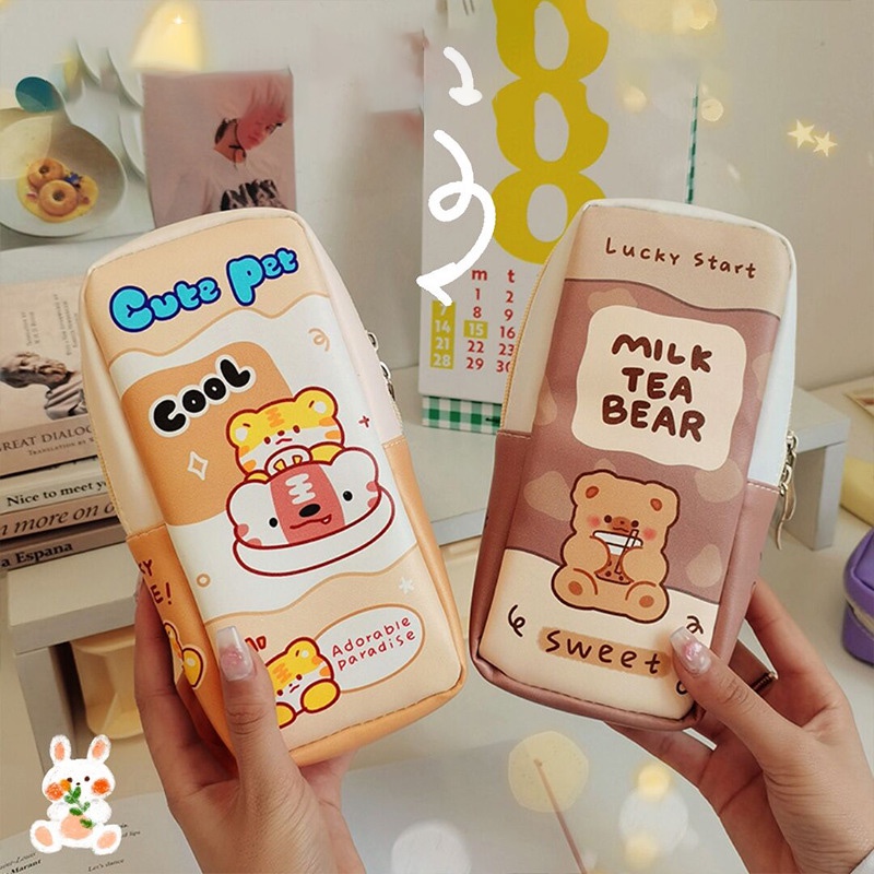 

Cartoon Large Capacity Pencil Case Cute Student Pencil Bag Pu Waterproof Pouch Stationery Box