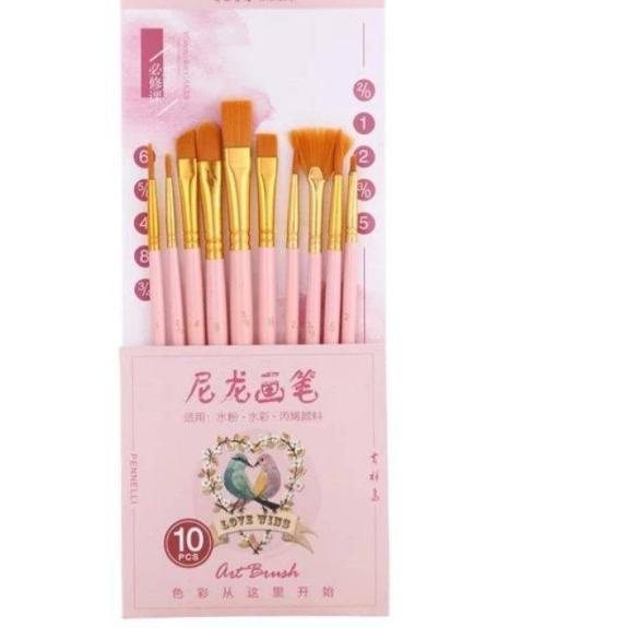 

Giorgione Brush Set G-188 | Kuas Lukis Set 10 Bird Series - Pink