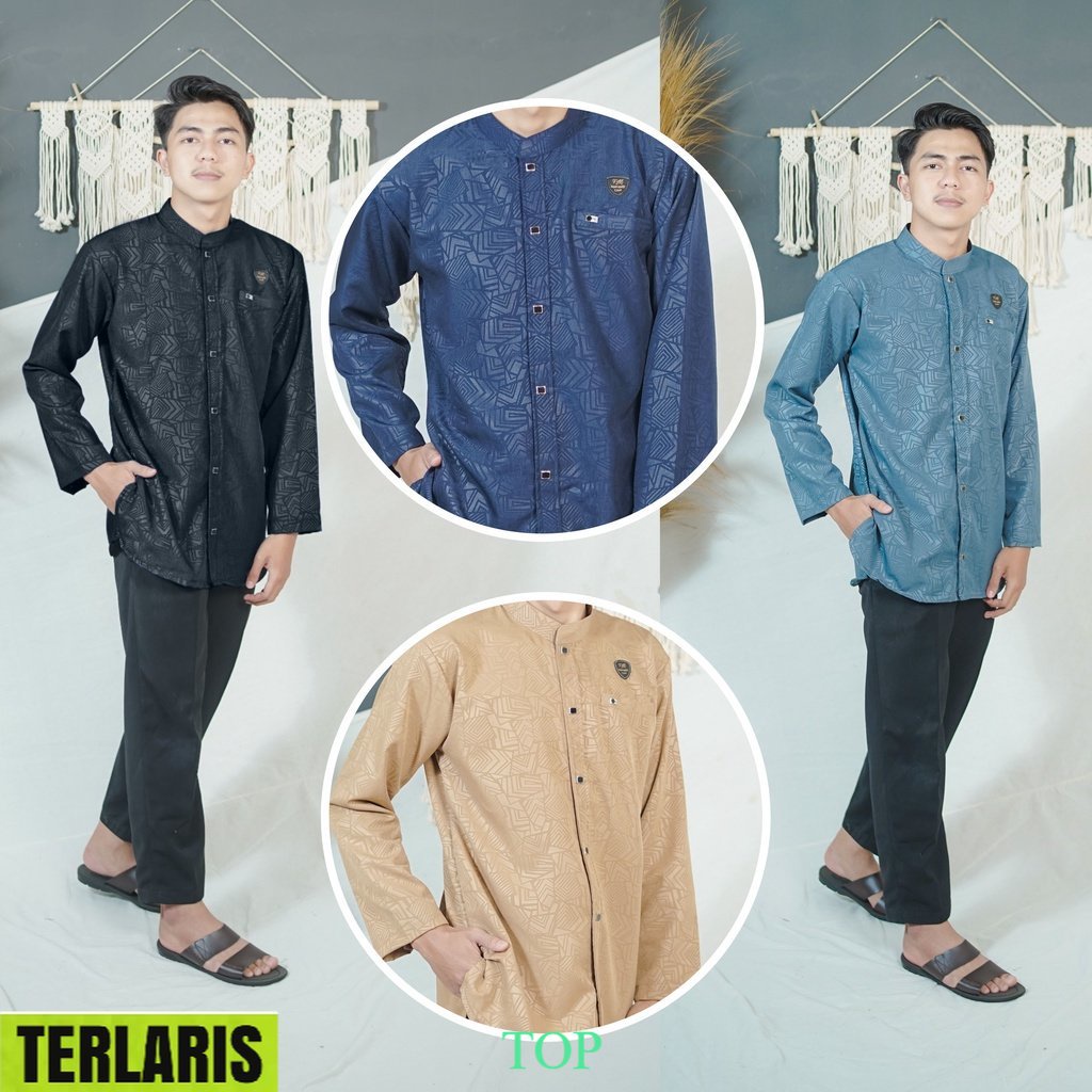 El-fajar / koko embos model lengan panjang motif terbaru pria dewasa baju koko embos katun