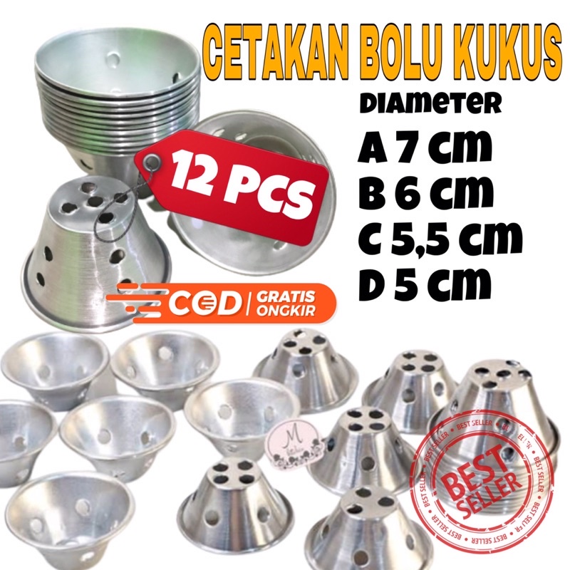 12 PCS Loyang Cetakan Bolu Kukus Mekar Lubang 1 Lusin Muffin Cupcake Press Panjang Besar Kecil Almun
