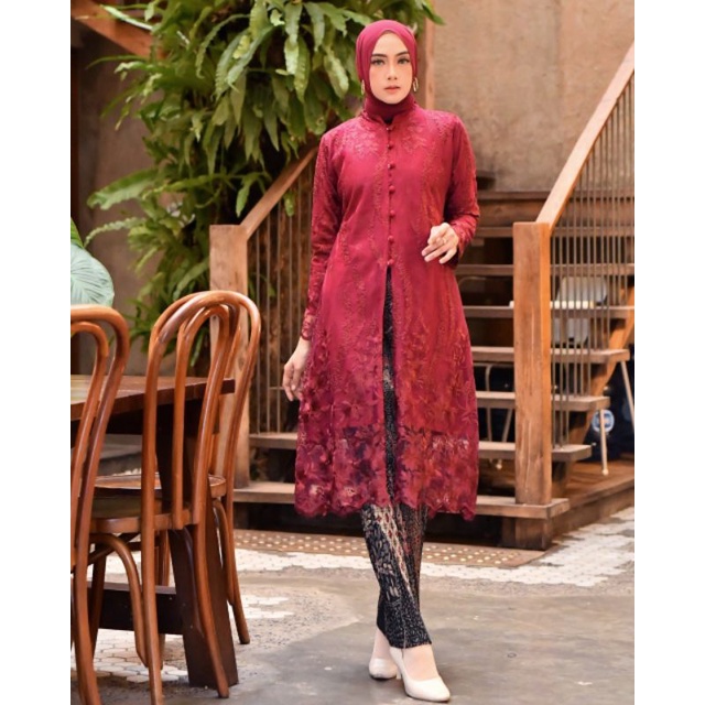 Permata Olshop /Setelan Kebaya Tunik Tulle Kancing Depan Busui / Kebaya Tunik Melayu / Kebaya Modern / Kebaya Wisuda / Kebaya Seragam