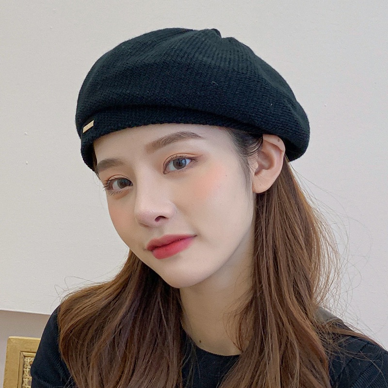 Topi Baret Bahan Wol Rajut Warna Polos Untuk Musim Gugur / Dingin