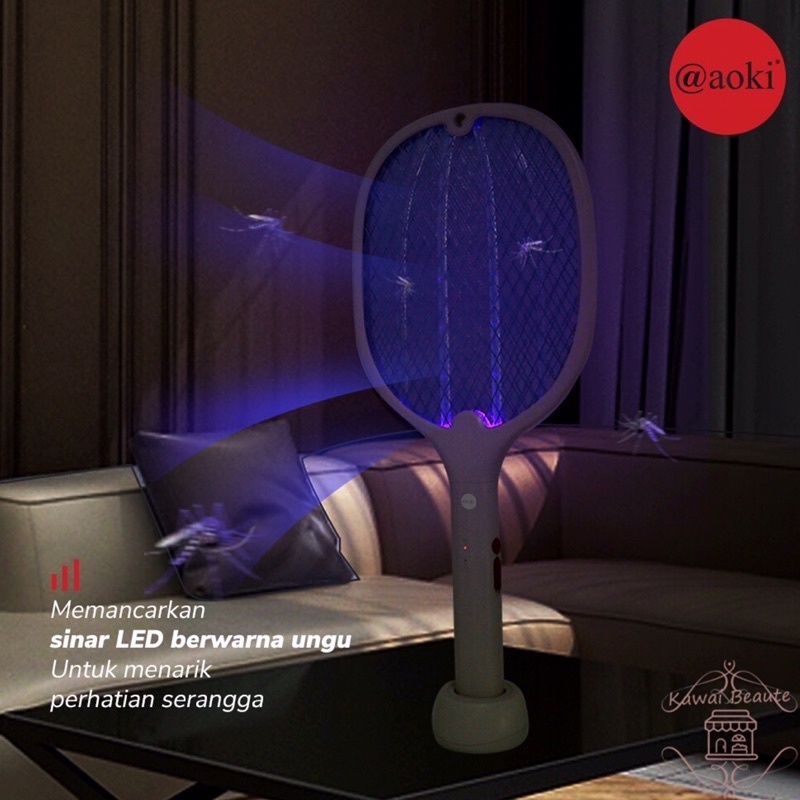 Raket Nyamuk 2 Fungsi (Sinar UV LED Ungu, Insect Killer) Cas / Baterai