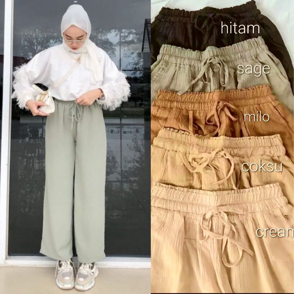 JF Celana Kulot Crinkle Premium Airflow Tali Wanita Loose Pants Kulot Crinkle Airflow Kekinian