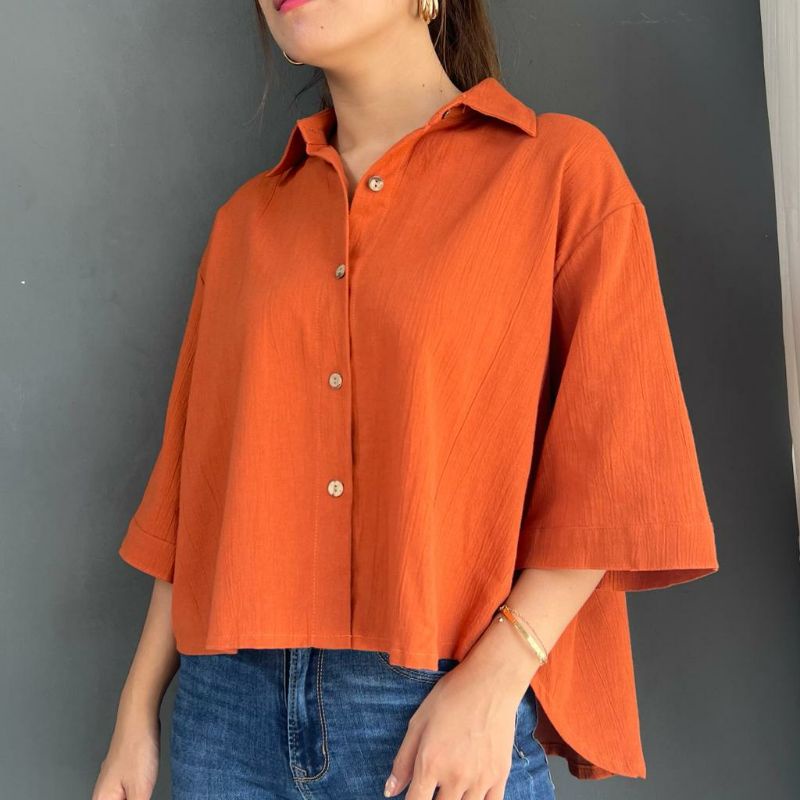 ALISA TOP Atasan Blouse Kemeja Wanita || Linen Oversized Shirt