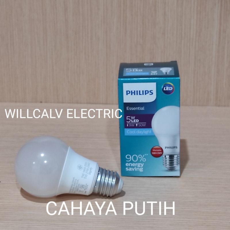 PAKET 5 PC LAMPU PHILIPS LED ESSENTIAL 3W, 5W, 7W, 9W CAHAYA PUTIH