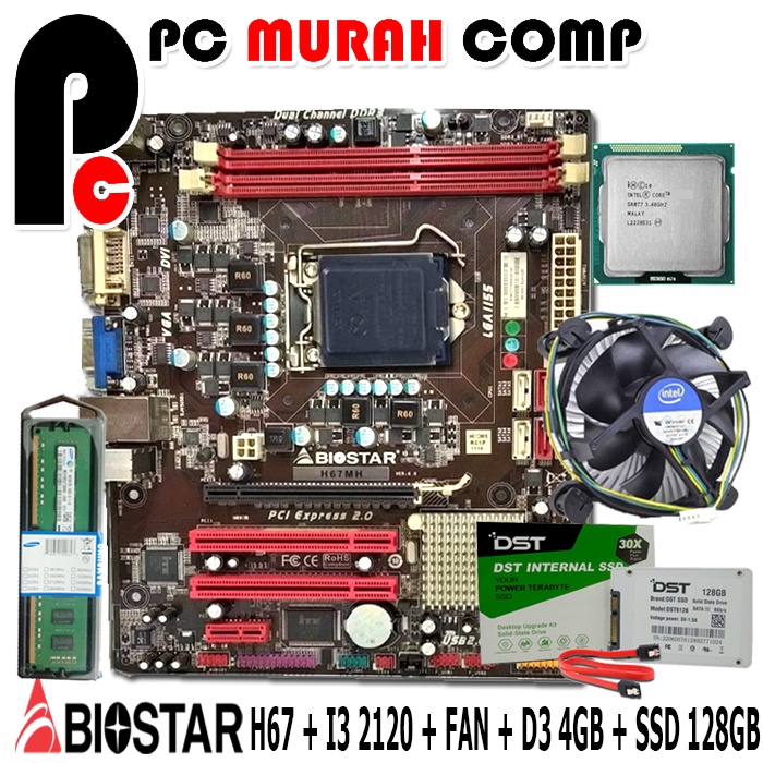 Paket Lengkap Mobo Mainboard Motherboard LGA 1155 H67 + I3 2120