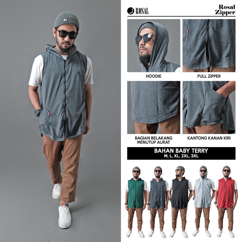 Rompi Shalat Zipper ROSAL Rompi Sholat Hoodie Sleting Pria Dewasa