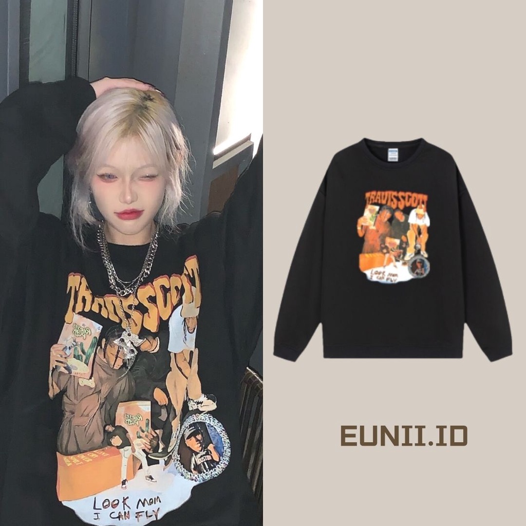 EUNII Sweater Lengan Panjang Hip-Hop Boy Korean Style/Hoodie Oversize/Baju Wanita/Switer Wanita