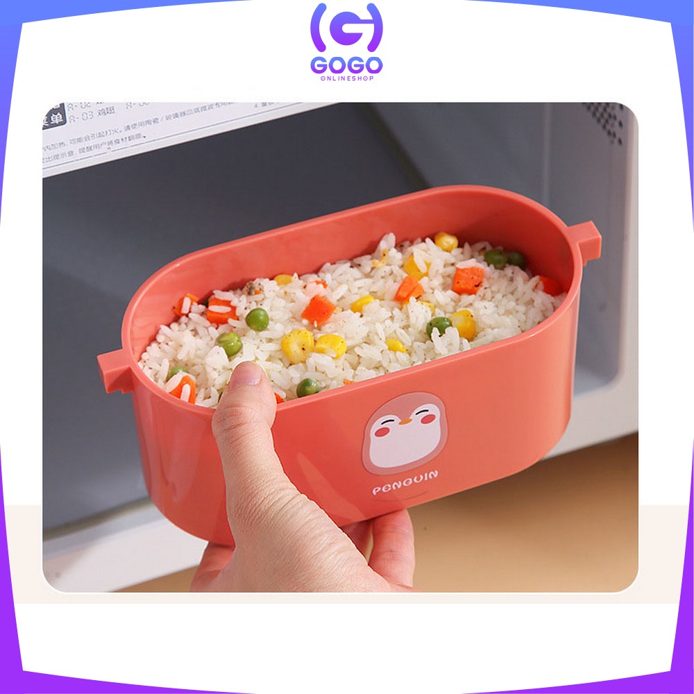 GOGO-C699 Tempat Makan 950ML Box Bento Set 2 Susun Free Sendok Anti Tumpah Dengan Pegangan / Kotak Bekal Tingkat Lunch Box Set Double Layer Portable