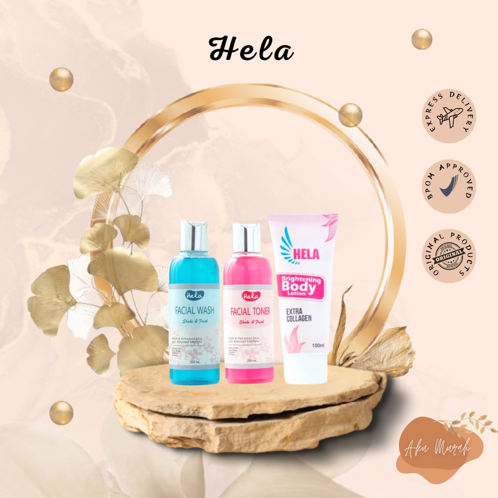 Hela Facial Wash, Facial Toner, Body Lotion, Soap Series BPOM