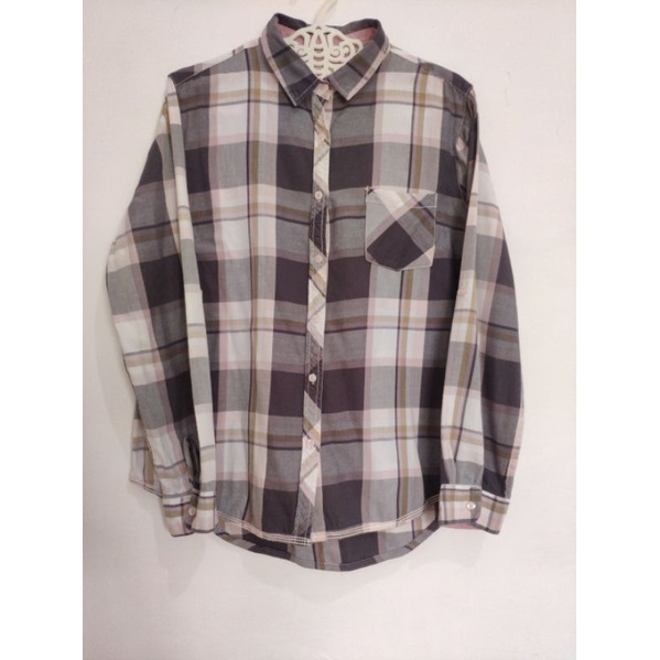 Kemeja American Jeans Pink Grey Kotak Cewek Wanita