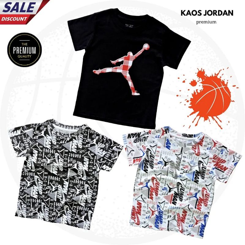 Kaos Jordan Anak Laki Laki Full Print Premium Keren Bahan Cotton Combed 30s Usia 3 4 5 6 7 Tahun