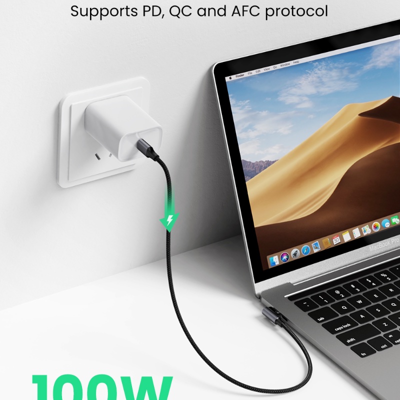 Ugreen PD100W 60W Kabel Fast Charging USB-C Ke Tipe-C Siku 90 Derajat 4.0 PD