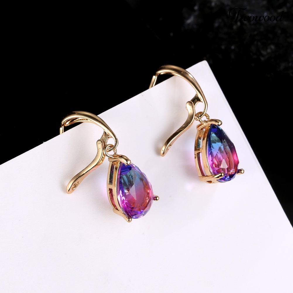 Anting Juntai Bentuk Teardrop Aksen Batu Permata Imitasi Untuk Wanita