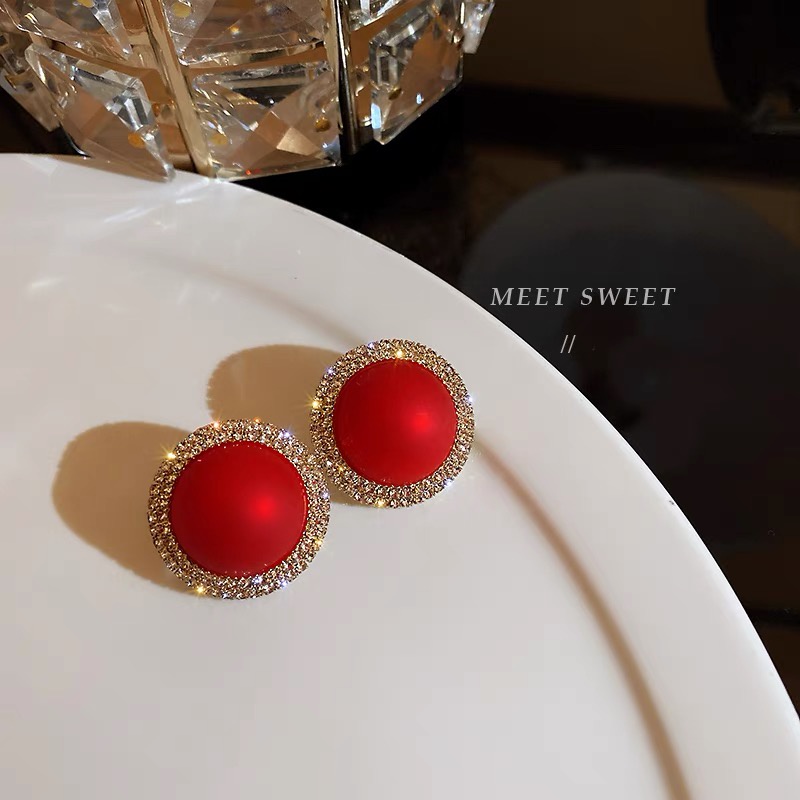 Anting 925 Silver Needle Hias Mutiara Warna Merah Gaya China Retro Untuk Wanita