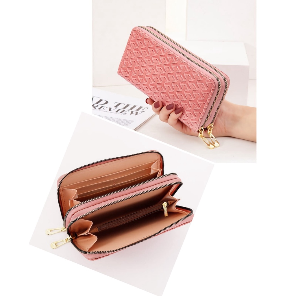 DOMPET PANJANG REMAJA KEKINIAN WANITA IMPORT WA604P3 2 RESLETING KULIT PINK RAUNA MUAT HP BRANDED KOREA KARTU KOIN TALI PENDEK PREMIUM BATAM SIMPLE LUCU