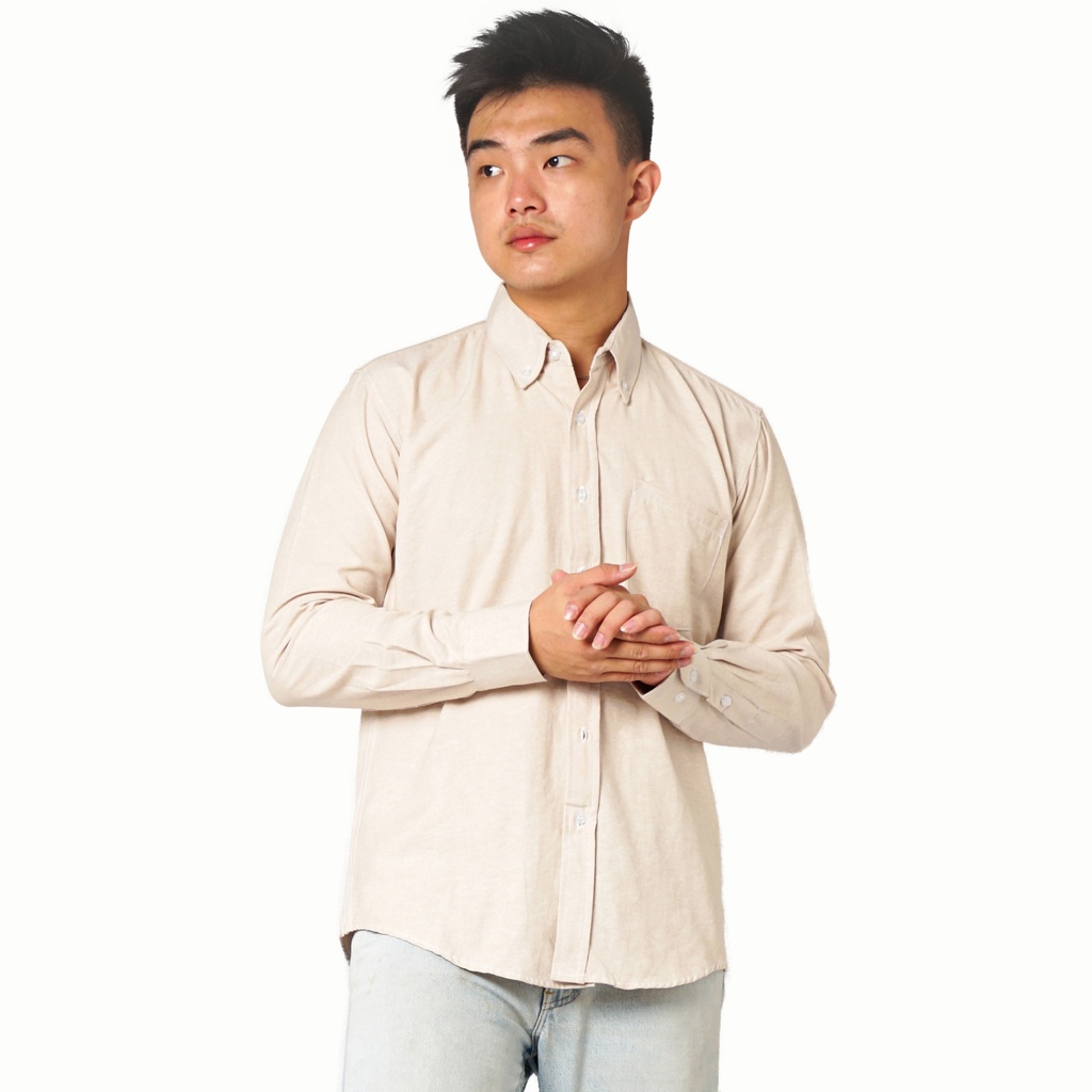 819 Kemeja Pria Lengan Panjang Polos Khaki Cream Light Oxford Basic SIMPLE Slimfit Casual Tersedia Ready Sampai Size JUMBO BIG SIZE XXL XXXL