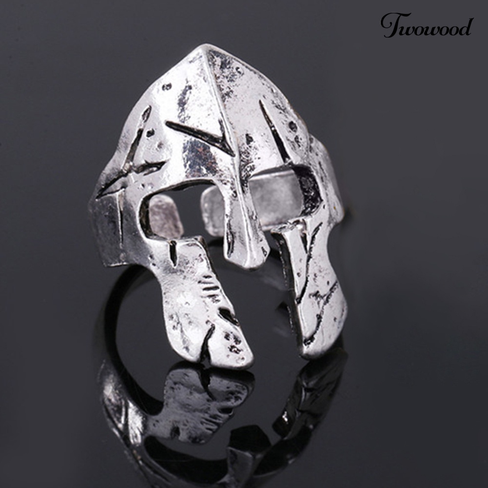 2 Pcs Cincin Jari Model Terbuka Desain Helm Spartan Hero Gaya Vintage Untuk Pria