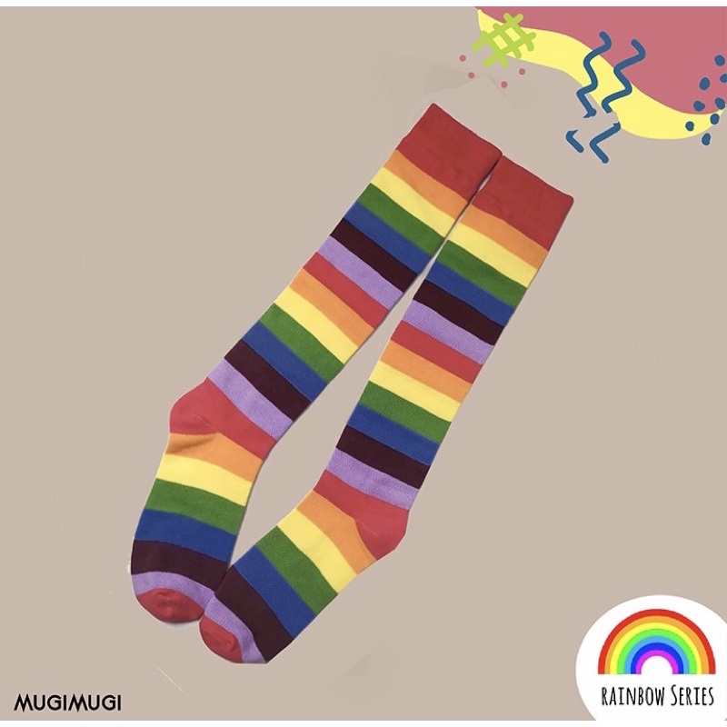 READY STOCK kaos kaki rainbow panjang se lutut / knee rainbow socks kpop harajuku