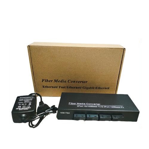 Converter 4 Port FO to 2 Port LAN 10/100Mbps Fast Ethernet to Fiber Optic