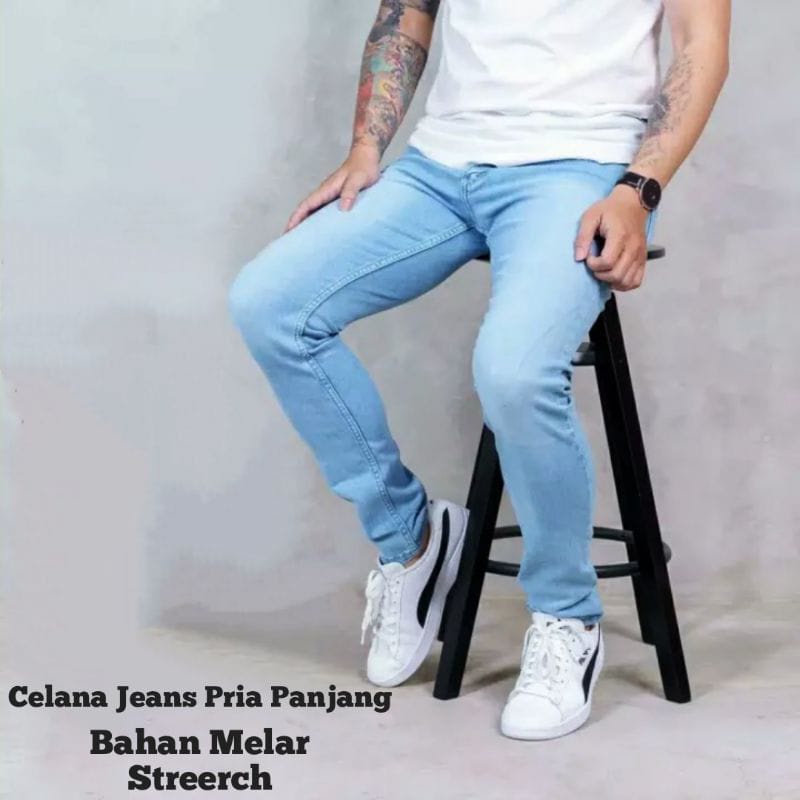 Celana Jeans Pria panjang Skinny Slim Fit Pensil Melar