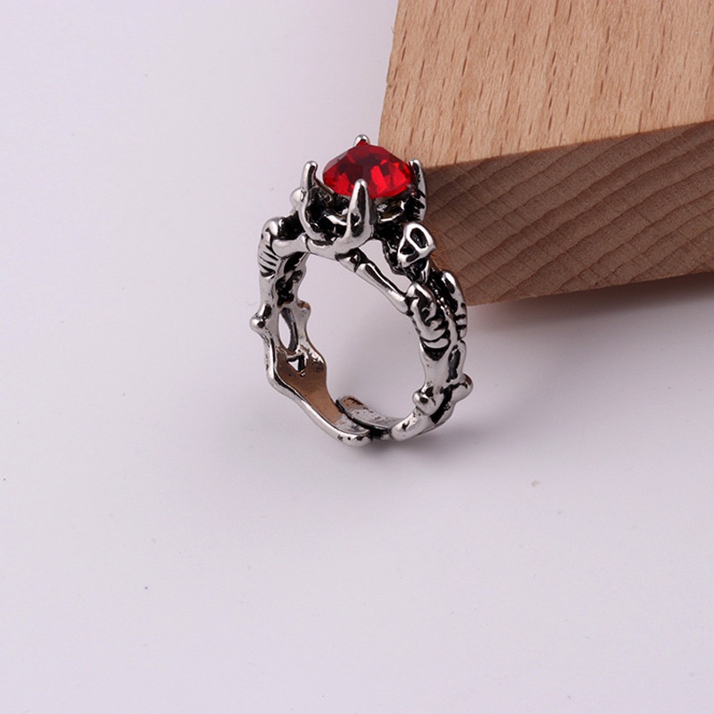 Cincin zircon Merah Bentuk Tengkorak Gaya Punk element